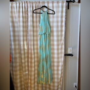 MSK Aqua Maxi Dress with Gold Foil Detail